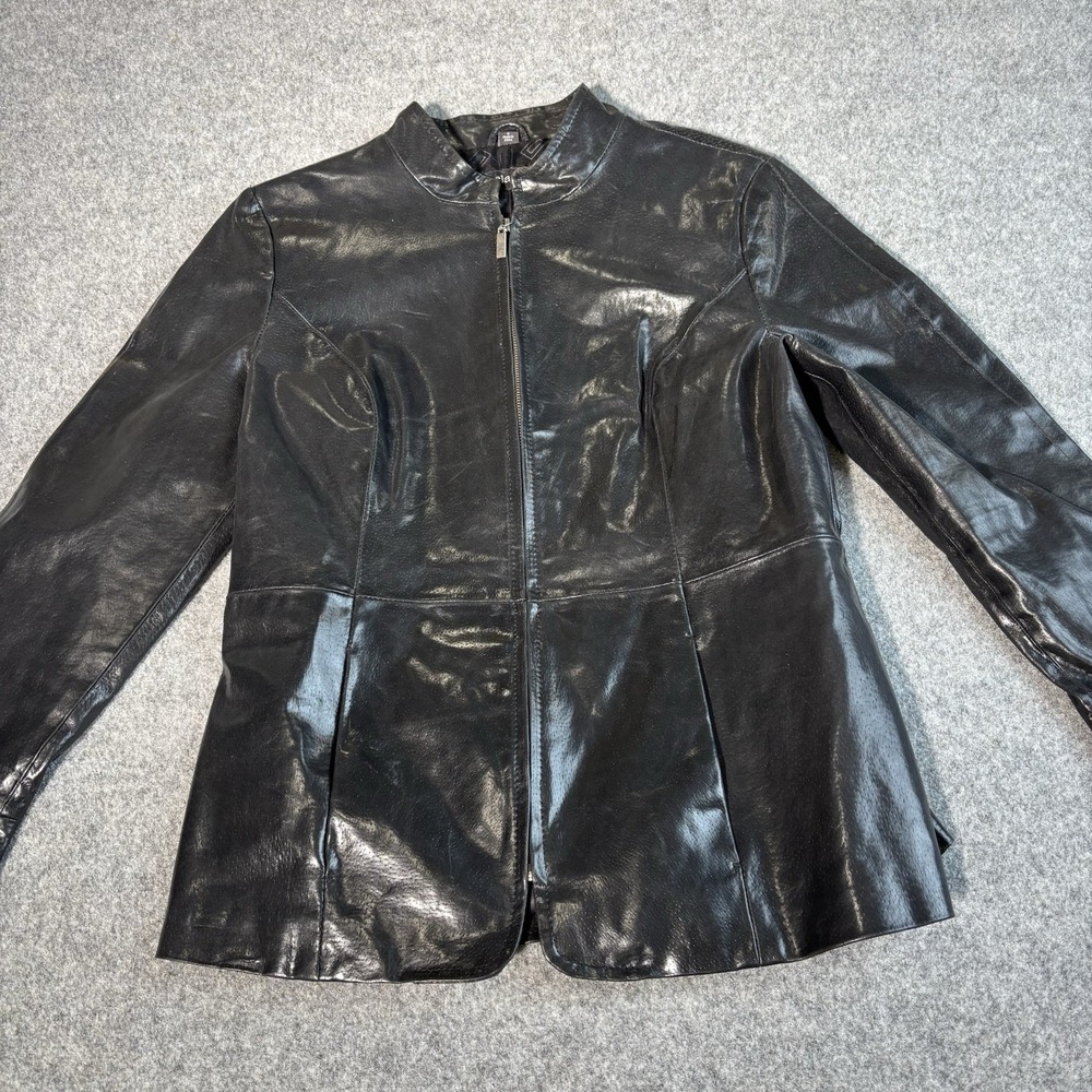 Pamela McCoy Leather Jacket Women's Small Black Genuine Leather Zip Moto Style
